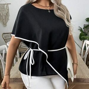 SHEIN Black and White Asymmetrical Blouse
